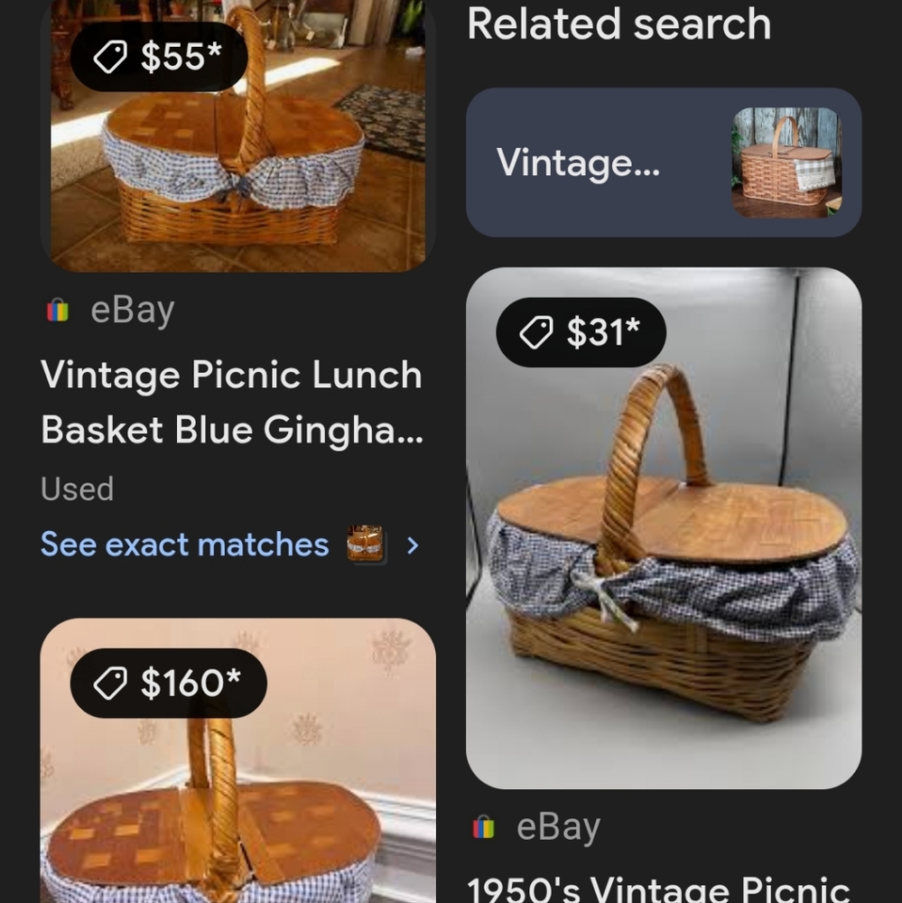 Vintage 1950s Wicker Picnic Basket w/Blue Gingham Lining double lided - Picture 15 of 16